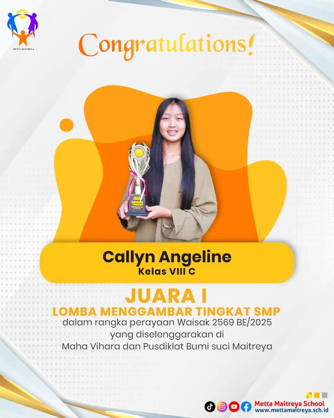 Prestasi Peserta Didik dalam Lomba Menggambar dalam Rangka Perayaan Waisak 2569 BE-2025 | SMP METTA MAITREYA